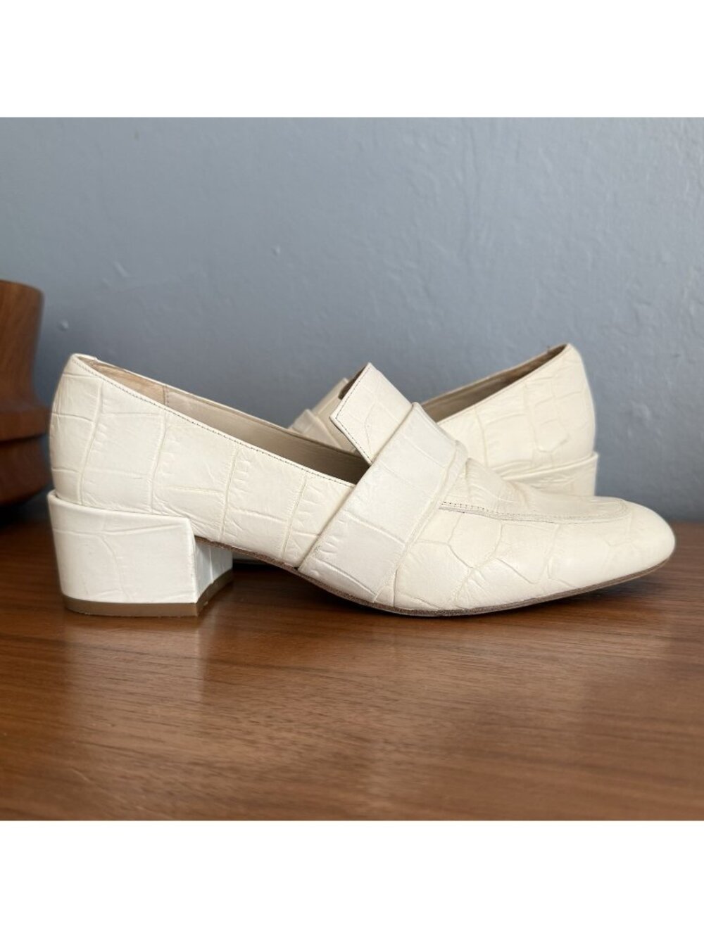 Freda Salvador Rock block Crocodile-Embossed Leather Heeled Loafers Sz 7
